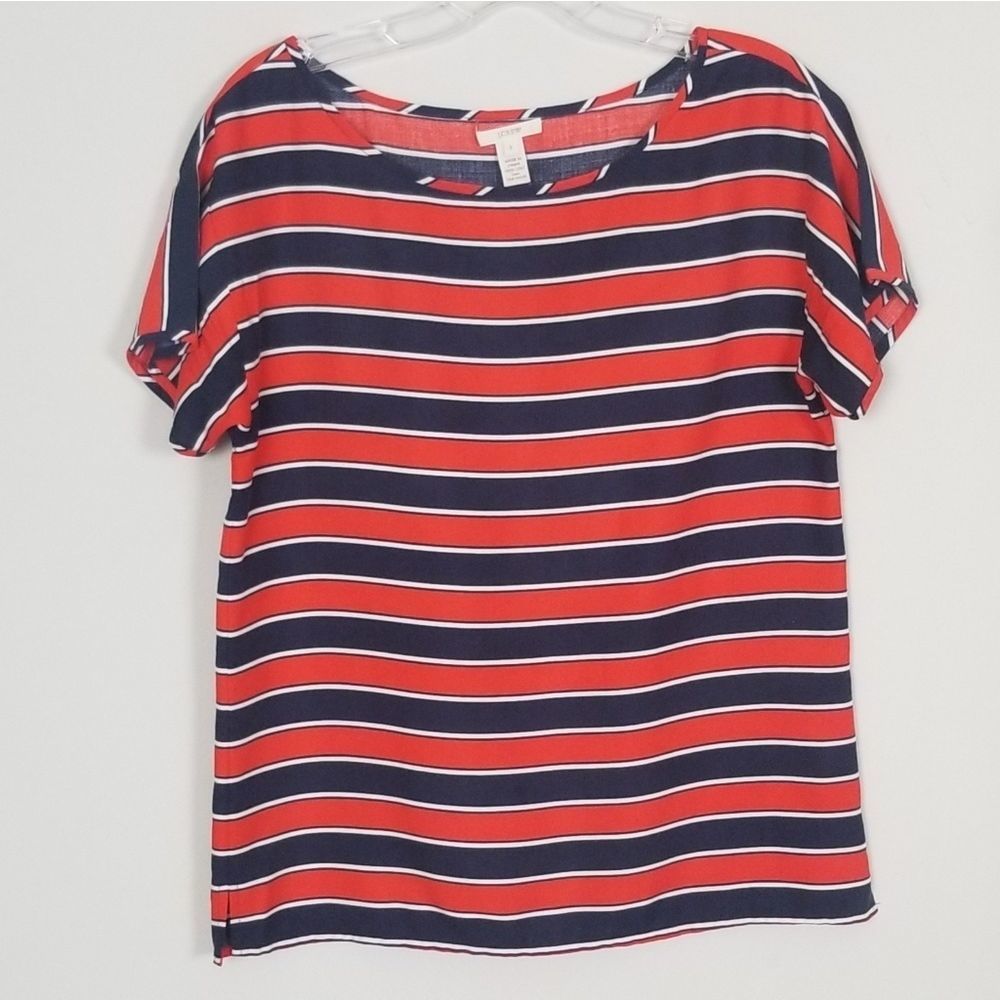 J. Crew Silk Orange Blue White Strips Top Size 2